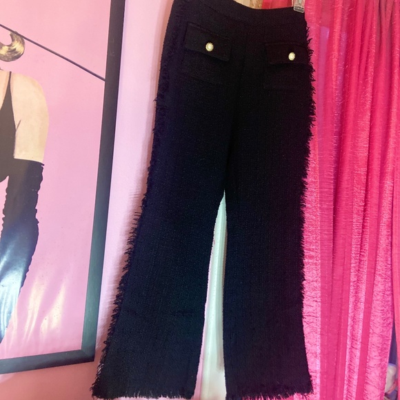 NWOT Shein Pearl Back Pocket Accents Textured Frayed Tailored Pants Extra Small - Picture 1 of 9